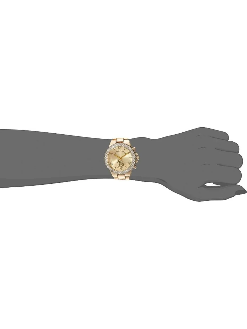 Women's Gold Analog Crystal Embellished Bezel Stainless Steel Bracelet Watch